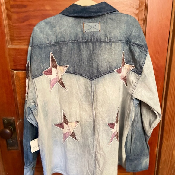 We The Free To The Stars Denim Top by Free People. - Picture 6 of 8